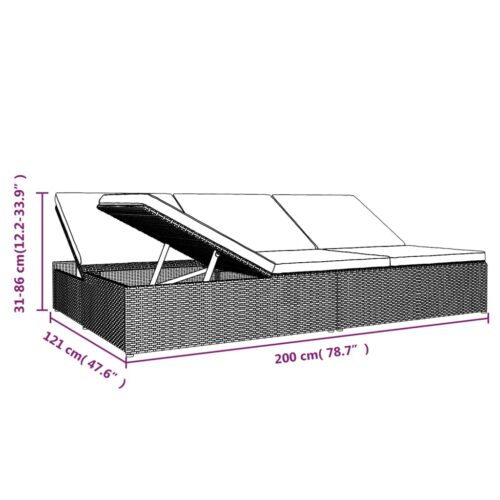 Convertible Sun Bed with Cushions Poly Rattan Black - Image 10