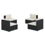 4-Piece Garden Lounge Set with Cushions Poly Rattan Wicker Outdoor Patio Furniture Black