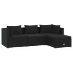 4-Piece Garden Lounge Set with Cushions Poly Rattan Wicker Outdoor Patio Furniture Black