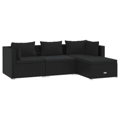 4-Piece Garden Lounge Set with Cushions Poly Rattan Wicker Outdoor Patio Furniture Black