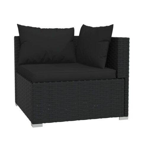 4-Piece Garden Lounge Set with Cushions Poly Rattan Wicker Outdoor Patio Furniture Black - Image 4