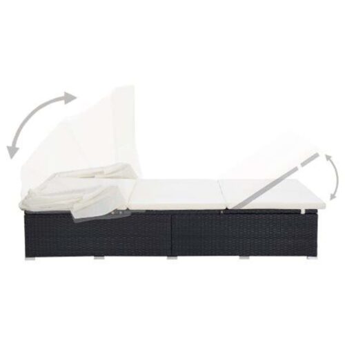 2-Person Sunbed with Cushion Poly Rattan Black - Image 4