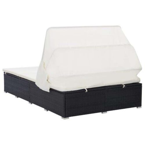 2-Person Sunbed with Cushion Poly Rattan Black - Image 6