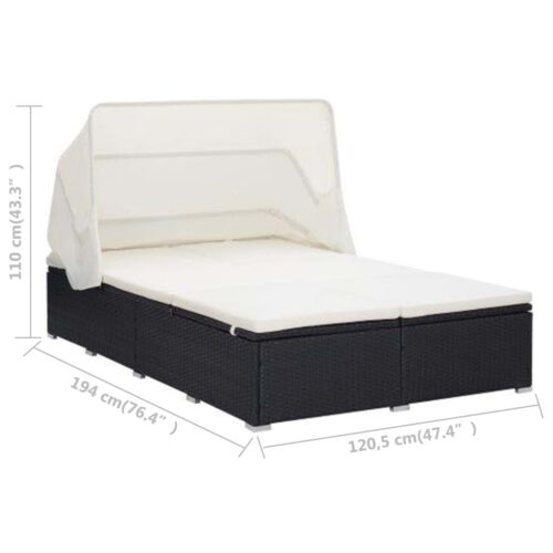 2-Person Sunbed with Cushion Poly Rattan Black - Image 8