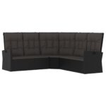 Reclining Corner Sofa with Cushions Black Poly Rattan Wicker Outdoor Patio Furniture
