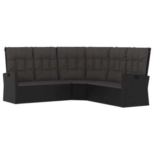 Reclining Corner Sofa with Cushions Black Poly Rattan Wicker Outdoor Patio Furniture