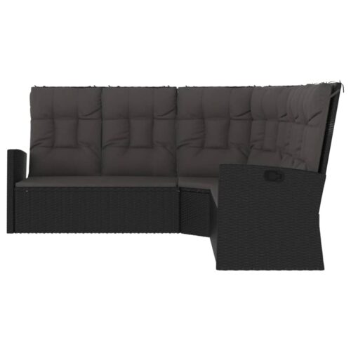 Reclining Corner Sofa with Cushions Black Poly Rattan Wicker Outdoor Patio Furniture - Image 3