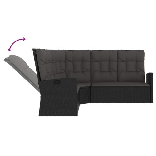 Reclining Corner Sofa with Cushions Black Poly Rattan Wicker Outdoor Patio Furniture - Image 5