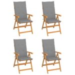 Garden Chairs 4pcs with Grey Cushions Solid Teak Wood