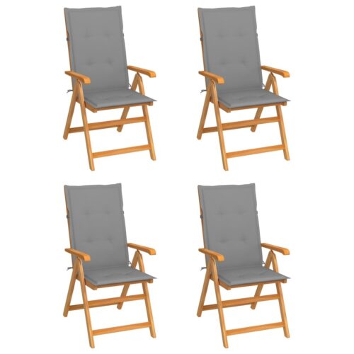 Garden Chairs 4pcs with Grey Cushions Solid Teak Wood
