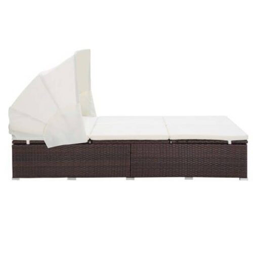 2-Person Sunbed with Cushion Poly Rattan Brown - Image 3
