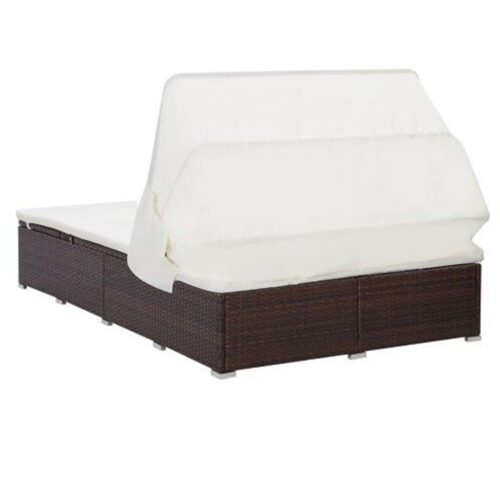 2-Person Sunbed with Cushion Poly Rattan Brown - Image 4