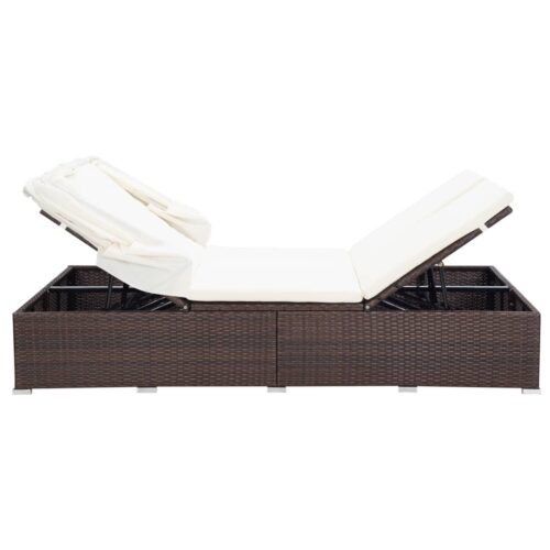 2-Person Sunbed with Cushion Poly Rattan Brown - Image 5