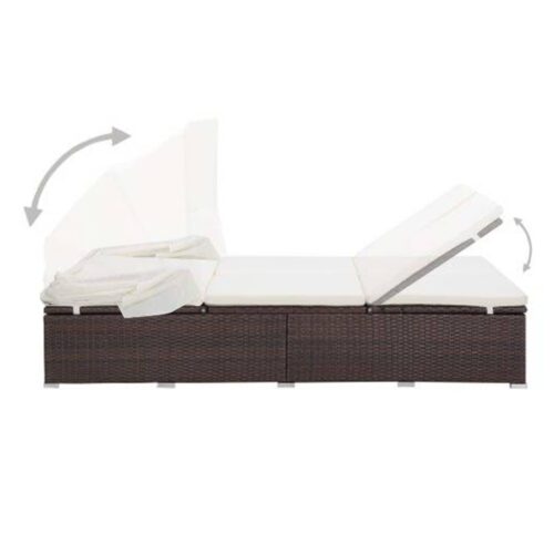 2-Person Sunbed with Cushion Poly Rattan Brown - Image 6