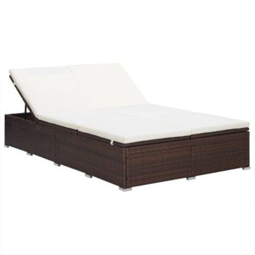 2-Person Sunbed with Cushion Poly Rattan Brown - Image 7
