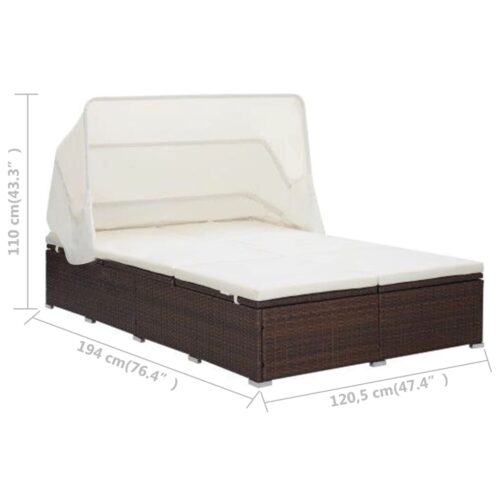 2-Person Sunbed with Cushion Poly Rattan Brown - Image 9