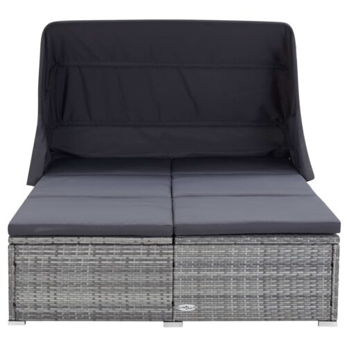 2-Person Sunbed with Cushion Poly Rattan Grey - Image 2
