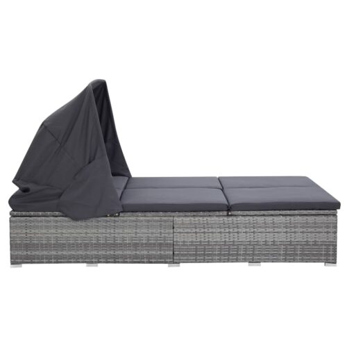 2-Person Sunbed with Cushion Poly Rattan Grey - Image 3