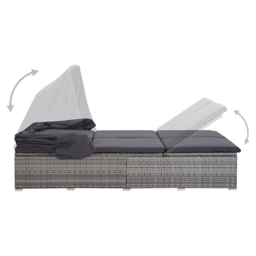 2-Person Sunbed with Cushion Poly Rattan Grey - Image 4