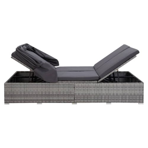 2-Person Sunbed with Cushion Poly Rattan Grey - Image 5