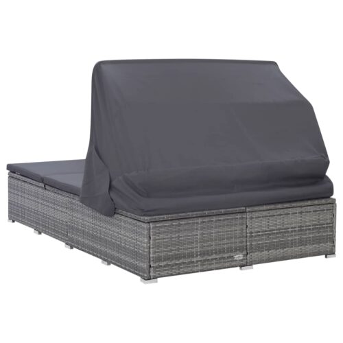 2-Person Sunbed with Cushion Poly Rattan Grey - Image 6
