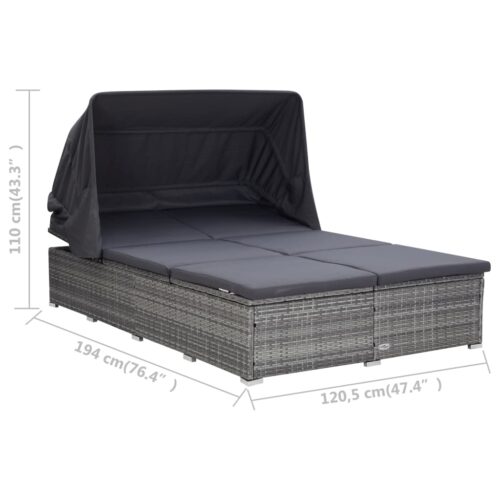 2-Person Sunbed with Cushion Poly Rattan Grey - Image 8