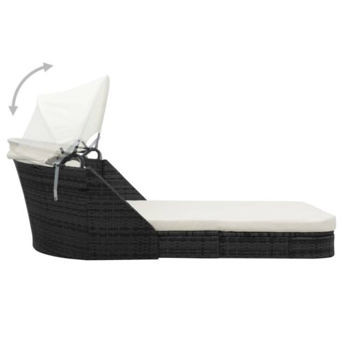 Sun Lounger with Canopy Poly Rattan Black - Image 3