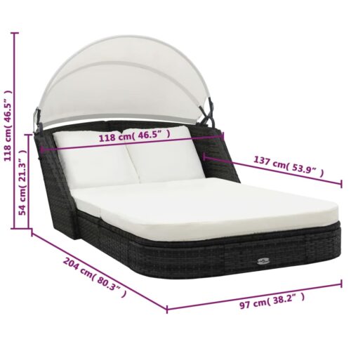 Sun Lounger with Canopy Poly Rattan Black - Image 5