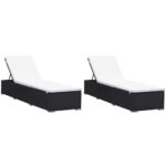Sun Loungers with Cushions 2pcs Poly Rattan Black
