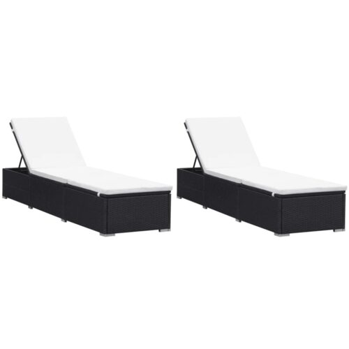 Sun Loungers with Cushions 2pcs Poly Rattan Black