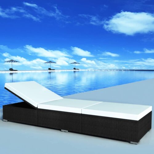 Sun Loungers with Cushions 2pcs Poly Rattan Black - Image 2