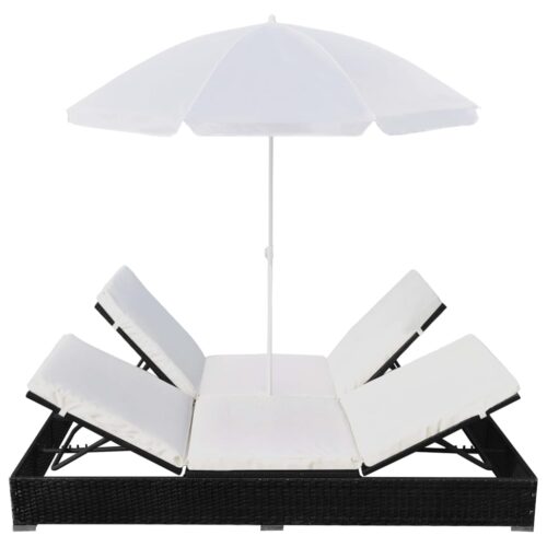Outdoor Lounge Bed with Garden Umbrella Wicker Rattan Patio Daybed Sun Lounger - Image 5