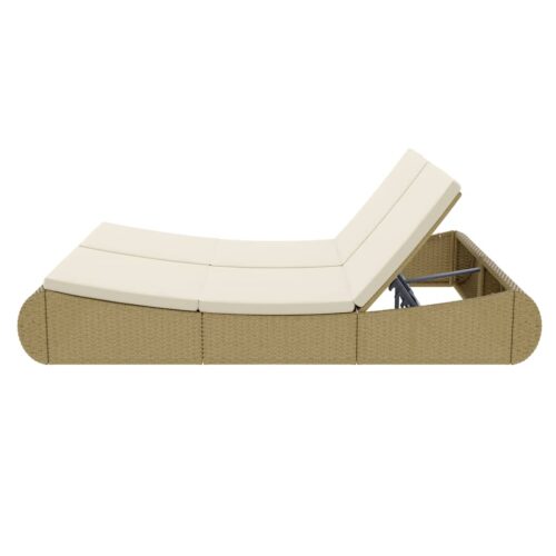 Outdoor Lounge Bed Poly Rattan Beige - Image 7