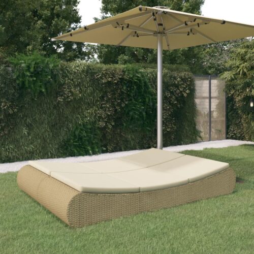 Outdoor Lounge Bed Poly Rattan Beige - Image 11
