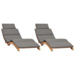 Sun Loungers 2pcs with Cushions Solid Wood Teak