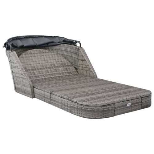 Sun Lounger with Canopy Poly Rattan Anthracite - Image 2