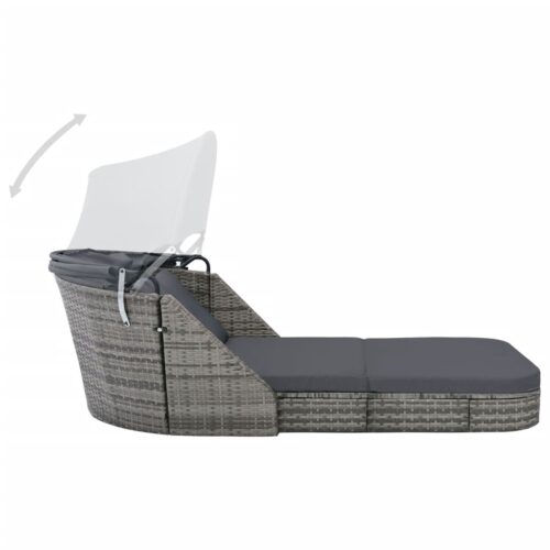 Sun Lounger with Canopy Poly Rattan Anthracite - Image 3