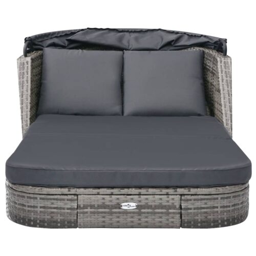 Sun Lounger with Canopy Poly Rattan Anthracite - Image 4