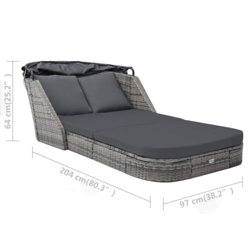 Sun Lounger with Canopy Poly Rattan Anthracite - Image 6