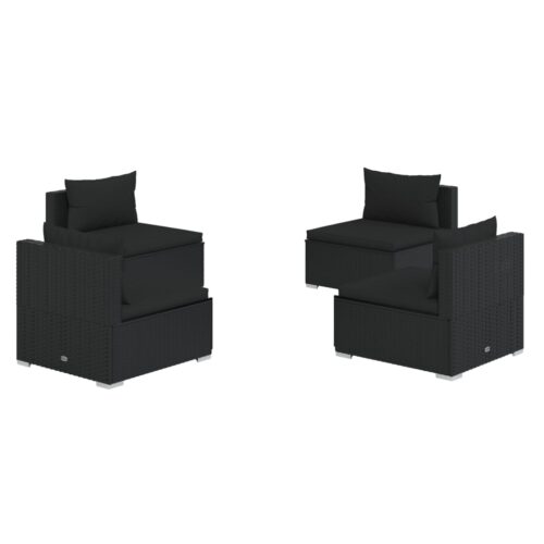 4-Piece Garden Lounge Set with Cushions Poly Rattan Wicker Outdoor Patio Furniture Black