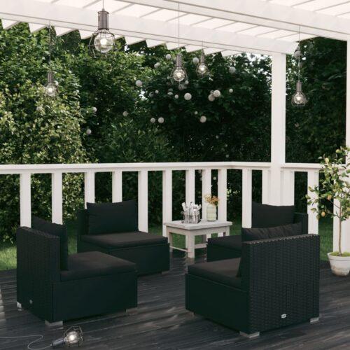 4-Piece Garden Lounge Set with Cushions Poly Rattan Wicker Outdoor Patio Furniture Black - Image 2
