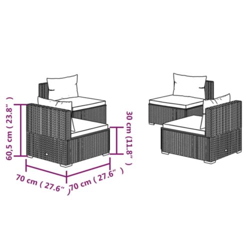 4-Piece Garden Lounge Set with Cushions Poly Rattan Wicker Outdoor Patio Furniture Black - Image 5