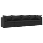 4-Piece Garden Lounge Set with Cushions Poly Rattan Wicker Outdoor Patio Furniture Black