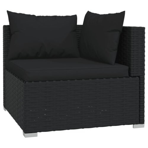 4-Piece Garden Lounge Set with Cushions Poly Rattan Wicker Outdoor Patio Furniture Black - Image 3