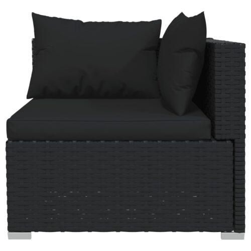 4-Piece Garden Lounge Set with Cushions Poly Rattan Wicker Outdoor Patio Furniture Black - Image 4