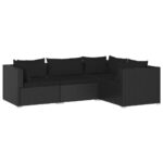 4-Piece Garden Lounge Set with Cushions Poly Rattan Wicker Outdoor Patio Furniture Black