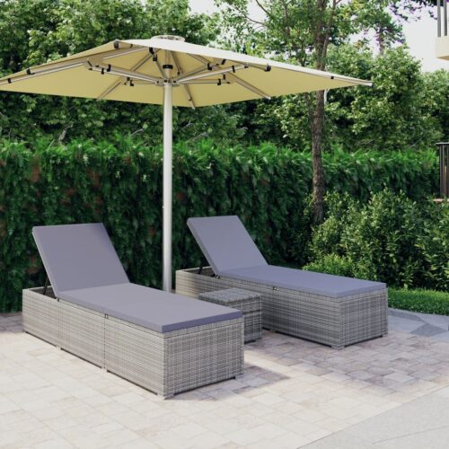 3-Piece Garden Sun Loungers with Tea Table Poly Rattan Grey - Image 12