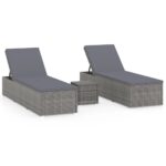 3-Piece Garden Sun Loungers with Tea Table Poly Rattan Grey