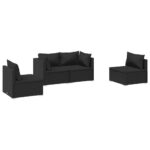 4-Piece Garden Lounge Set with Cushions Poly Rattan Wicker Outdoor Patio Furniture Black