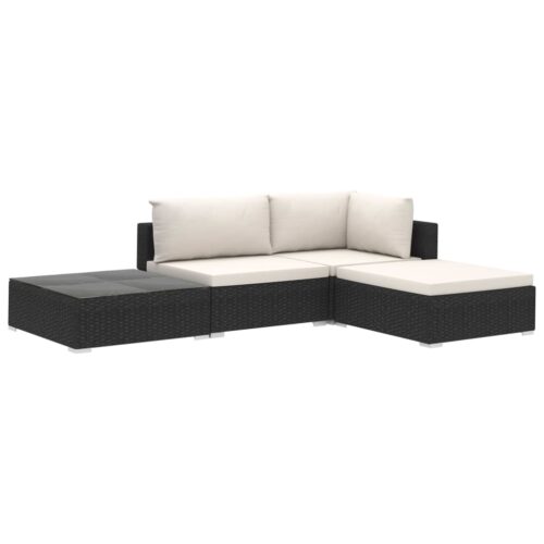 4-Piece Garden Lounge Set with Cushions Poly Rattan Wicker Outdoor Patio Furniture Black